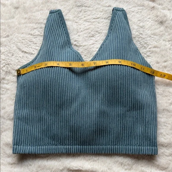 90 Degree By Reflex Ribbed V-Neck Crop Top - Light Blue - Picture 3 of 6